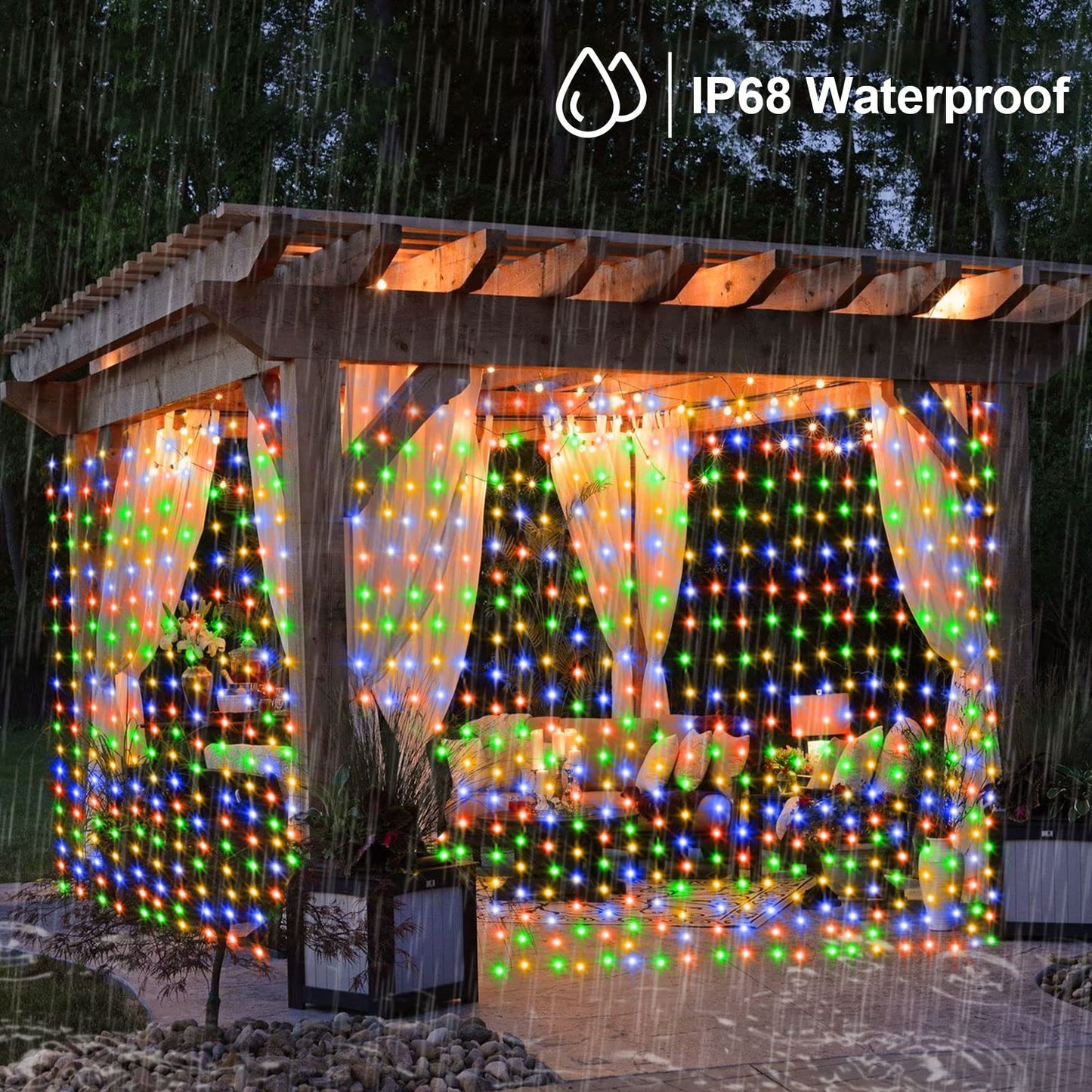 Zaiyw 300 Led Curtain Lights, 10Ft X 10Ft, Color Changing, Waterproof, Warm White & Multicolor, Remote Control, Model Dmo-300