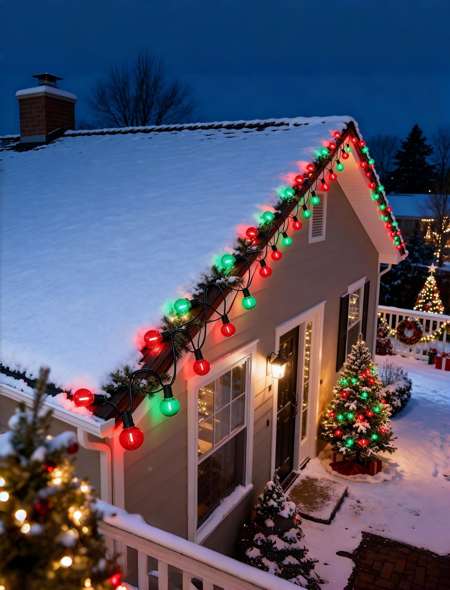 50Ft Clear Red And Green Outdoor Led Lights G40 Globe Patio Christmas String Lights With 25 Ceramic Colorful Bulbs(2 Spare) Outside Christmas Hanging Lights For Christmas Tree Roofline Holiday Party