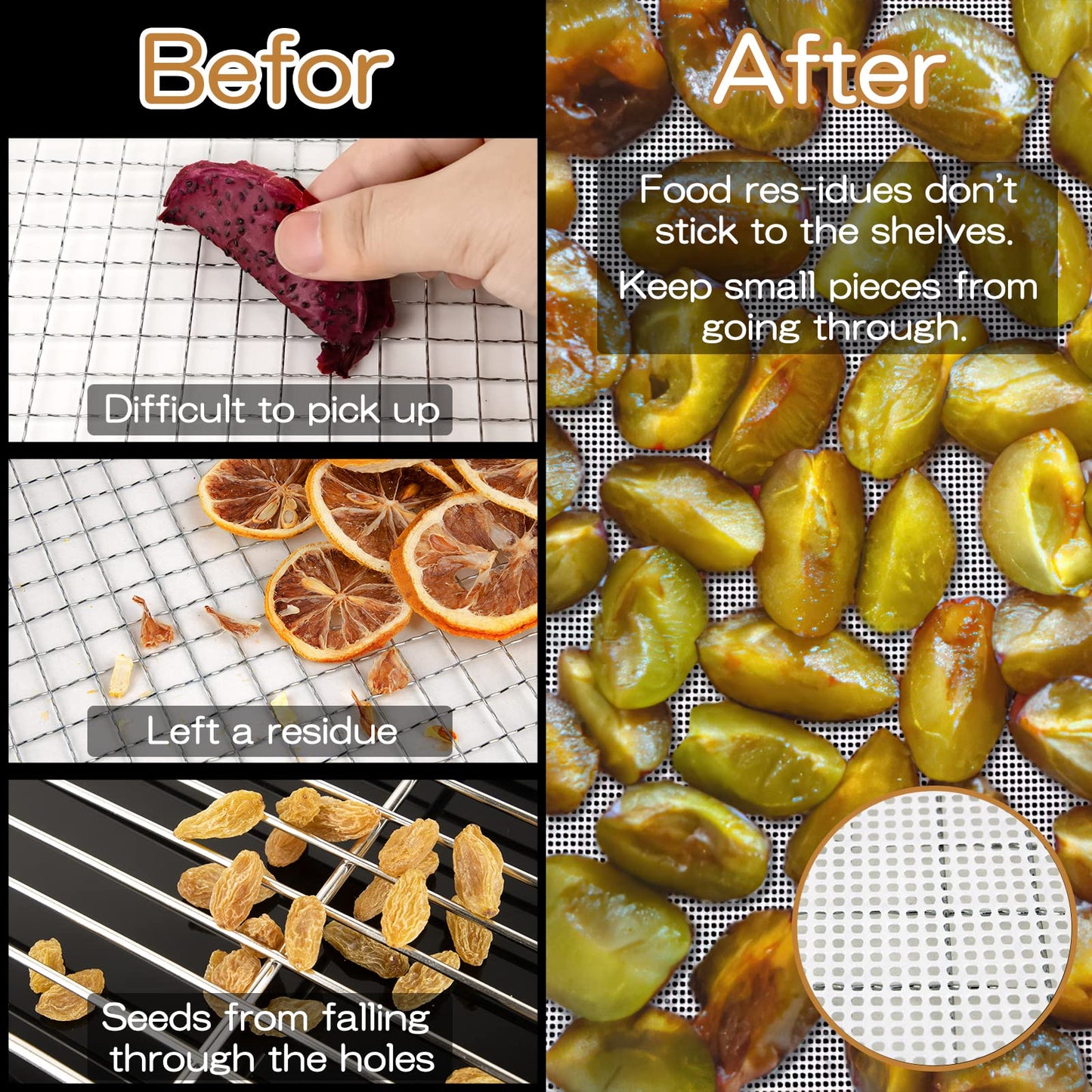 (8 Pack) Round Silicone Dehydrator Sheets, Dostk Premium Non Stick Silicone Mesh For Fruit Dehydrator, Tray Liner Reusable (Roun