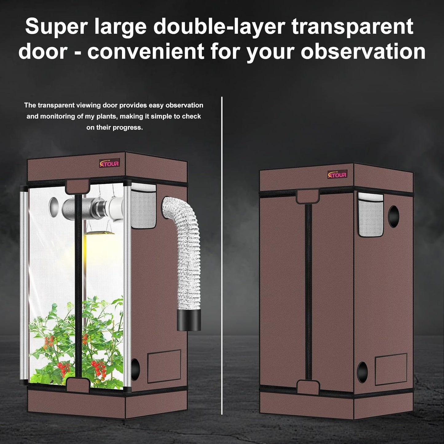 ATOUR 2x2 Grow Tent, 24"x24"x48''High Reflective Mylar 1680D Hydroponic Grow Tents, Waterproof Grow Tent with Double Cleart Observation Door and Floor Tray, for Indoor Plant Growing