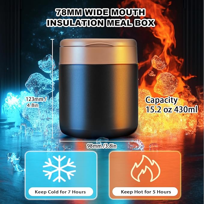 Insulated Food Jar with Temperature Display - 15.2 Oz, Thermo for Hot Food, Soup Thermo, Termos Para Comida Caliente, Width Mouth Stainless Steel Lunch Box with Folding Spoon, Pink