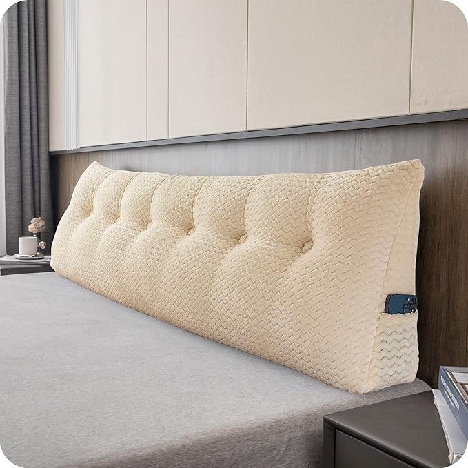 Large Bolster Triangular Headboard Wedge Backrest Positioning Support Bed Rest Reading Pillows Headboard Wedge Pillows for Day Bed Bunk Bed with Removable Cover, California King(71x8x20 Inches)