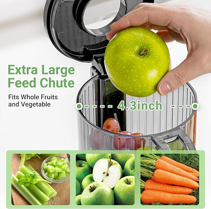 AAOBOSI Cold Press Juicer,4.35" Large Feed Chute Masticating Juicer Machines (Upgrade) High Juice Yield Slow Juice Extractor fit Fruits &Vegetables, Easy to Clean, New Designed for Home and Travel