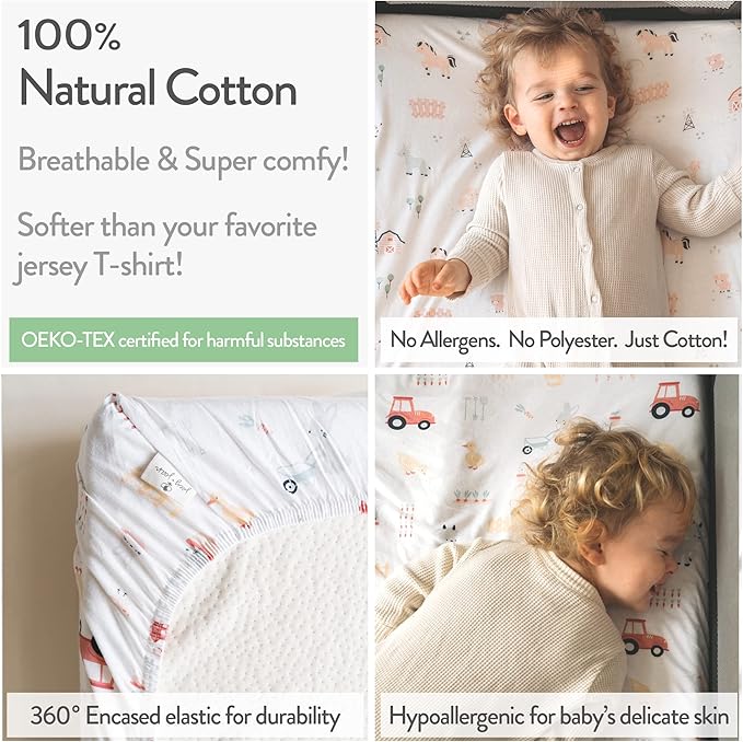 Bassinet Fitted Sheets Compatible with 4moms Breeze Plus Bassinet Model 1045 – Snuggly Soft 100% Jersey Cotton – Farm Animals – 2 Pack – Not for Old Models