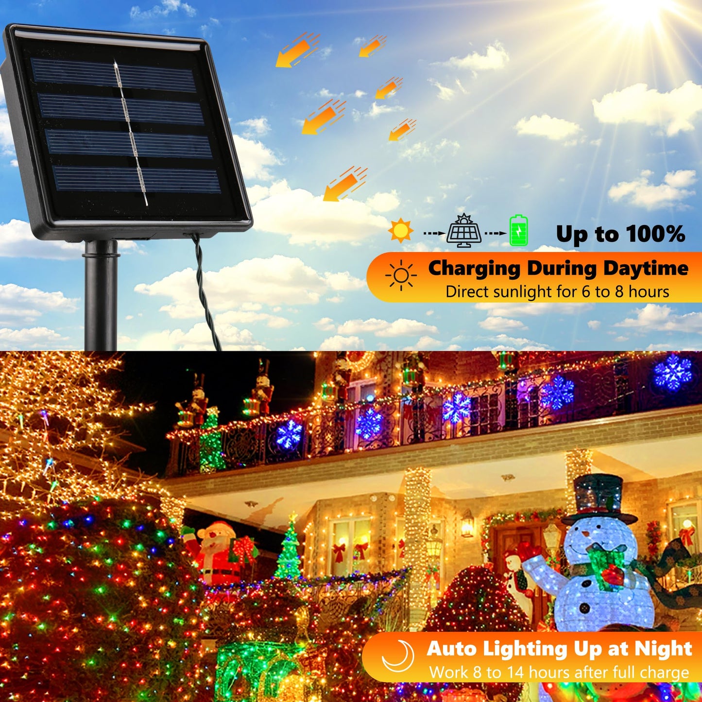 Joomer Solar String Lights, 400 LED Color Changing Fairy Lights, 144FT, Waterproof, Warm White to Multicolor, 12 Modes