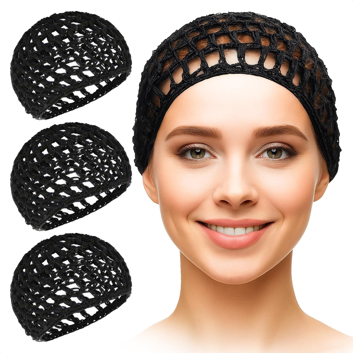 4 Pcs Black Hair Net for Women – 5.5 x 7" Soft, Lightweight Viscose Hair Nets for Sleeping – Stretchable, Breathable, Comfortable for Extended Wear, Size May Vary by 0.5–1" – Gentle for Daily Use