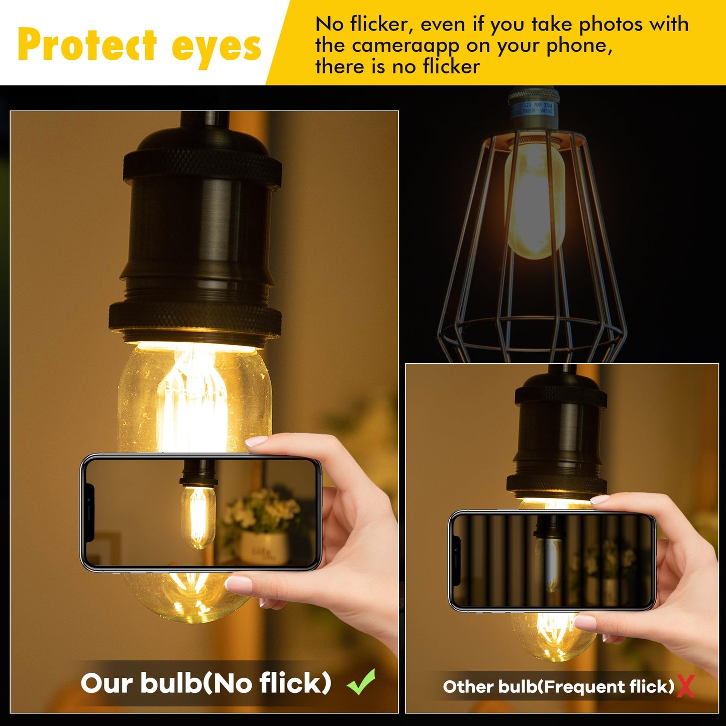 Grensk Dimmable E26 LED Edsion Bulbs 60Watt, 4.3 inches T45/T14 6W Tubular Light Bulbs, 900Lumen Vintage Light Bulbs,2700K Warm White for Ceiling Fan,Chandeliers,Rustic Pendant,Wall Scones(2pcs)
