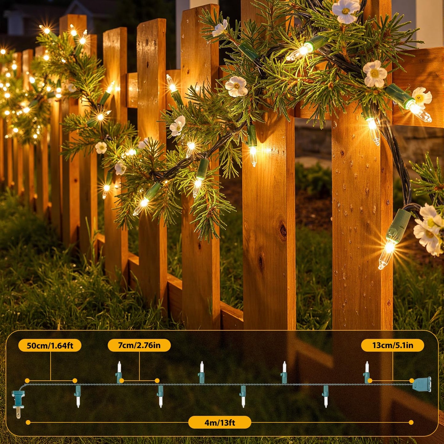 Oolaloo 50-Count White Christmas Lights With Green Wire  13Ft Incandescent Bulbs Mini String Lights Connectable For Indoor  Christmas Tree  Outdoor  Classroom  Party  Garland  Xmas