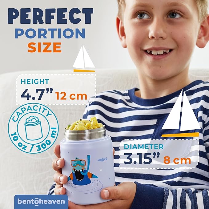 Bentoheaven Kids Food Jar (10oz) - Vacuum Insulated Container - Premium Double Wall Stainless Steel - Easy to Open - Keeps Soup Hot/Cold - Lunch Box Thermos for Kids (Ocean Blue)