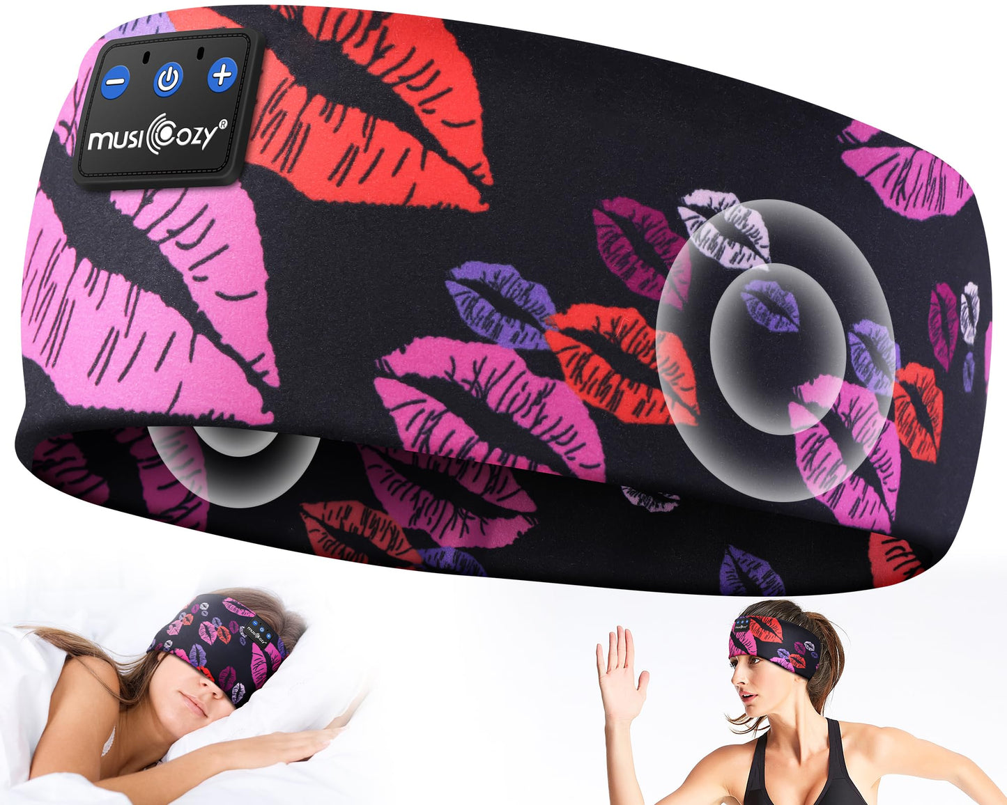 MUSICOZY Sleep Headphones Bluetooth 5.4 Headband, Wireless Earphones Music Sleep Earbuds Sleeping Eye Mask with HD Stereo Speakers for Workout Running Travel Yoga, Ideal Gifts (Rainbow Lip)