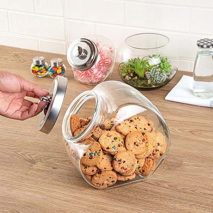 Restaurantware Vetri 1 Gallon Penny Jar 1 Durable Candy Jar - With Wide Spout Chrome Lid Clear Glass Cookie Jars For Kitchen Counter Dishwashable