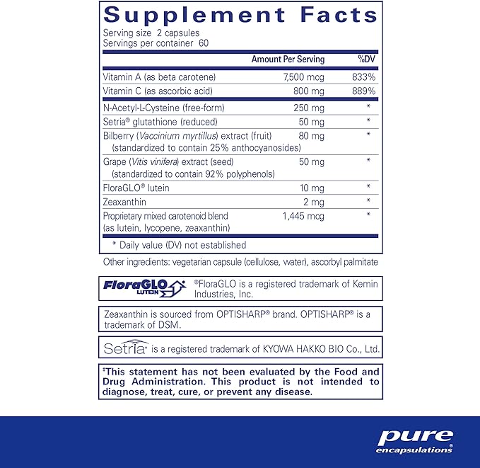 Pure Encapsulations Macular Support Formula | Hypoallergenic Supplement with Enhanced Antioxidant Formula for Healthy Eyes* | 120 Capsules
