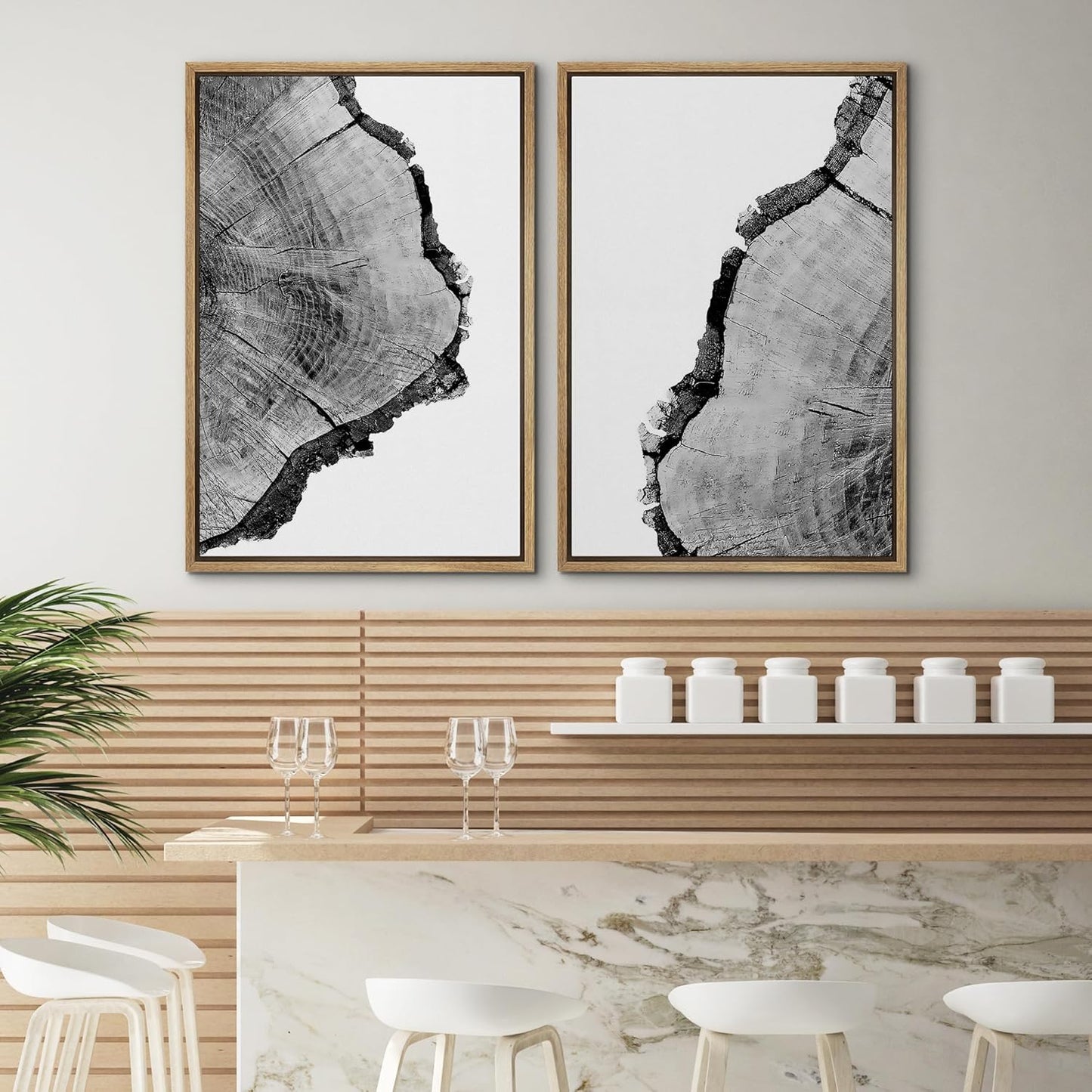 SIGNWIN Framed Wall Art Print Set Black & White Close Up Tree Ring Details Nature Wilderness Photography Modern Art Rustic Relax/Calm Multicolor for Living Room, Bedroom, Office - 16"x24"x2 Natural