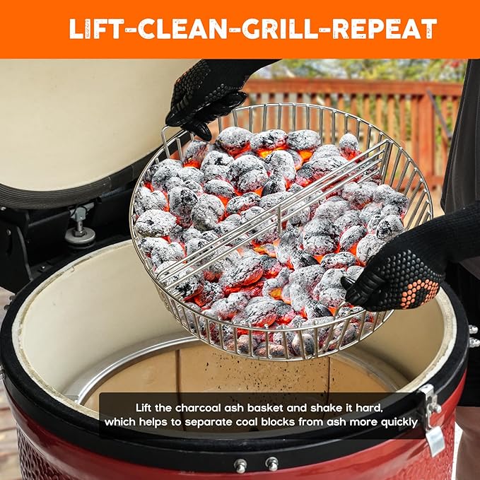 only fire Stainless Steel Charcoal Ash Basket Fits X-Large Big Green Egg Ceramic Grills, Charcoal Basket Big Green Egg Accessories