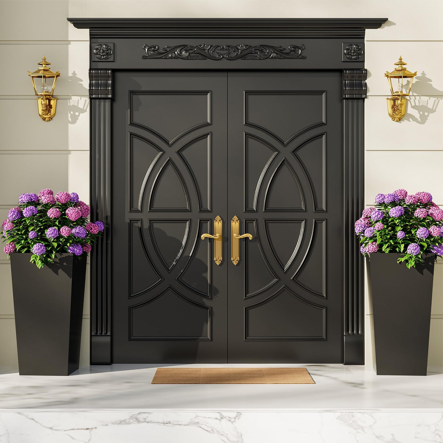 Garvee 22.5" Tall Planters Set of 2, Outdoor＆Indoor Black Planter Pots, High Front Porch Planter Pots with Drainage Holes＆Water Level Monitor＆Inner Bucket,Black