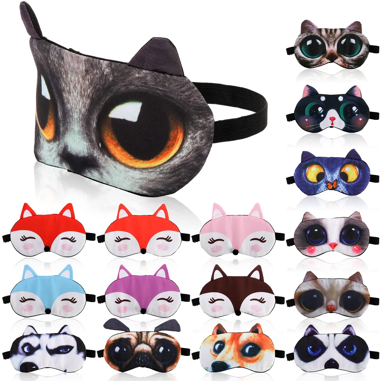 ZOOFOX 16 Pack Cute Animal Eye Mask, Soft Blackout Blindfold Sleeping Mask with Adjustable Strap, 3D Funny Eye Cover for Women Men Kids Plane Travel Yoga Office Snap Night Sleeping