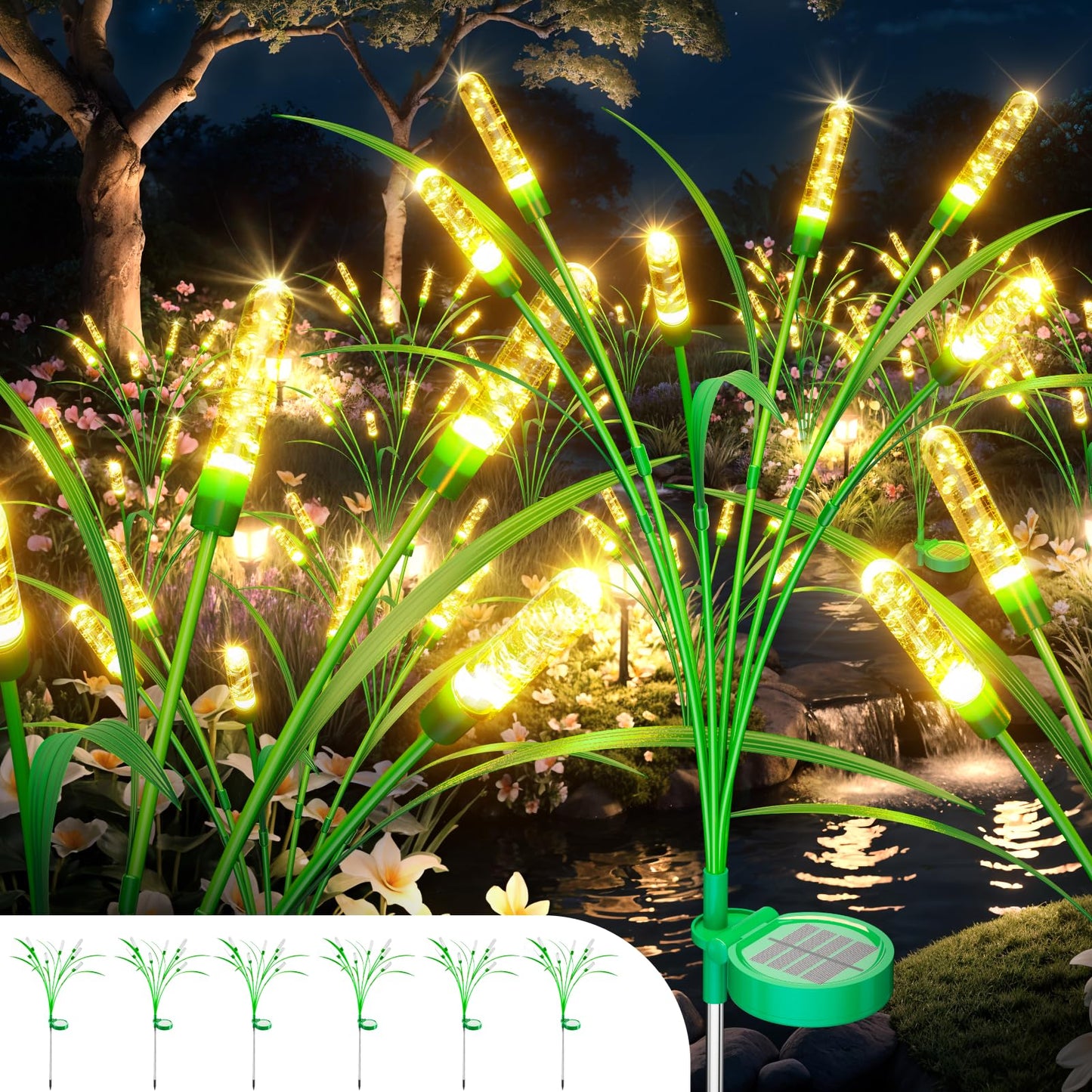 TopVelo Solar Garden Light, 30in Reeds with 36 Bulbs, IP65 Waterproof, 6 Packs Warm White, ABS Plastic, Gold