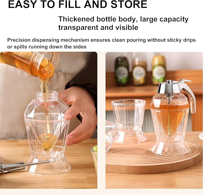 Honey Dispenser, 8 Oz Clear Container with Stand, No-Drip Small Honeycomb-Style Syrup Server for 1 Pcs