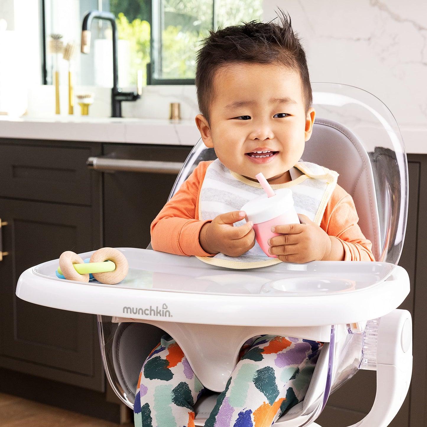 Munchkin C’est Silicone! Open Training Cup with Straw for Babies and Toddlers 6 Months+, 4 Ounce, 1 Pack, Coral