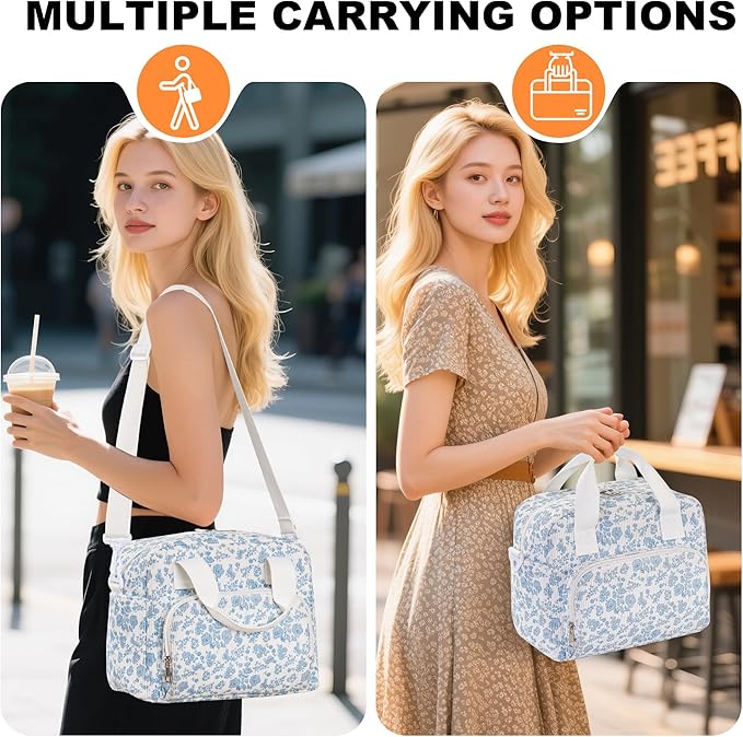 Large Lunch Bag for Women Insulated Lunch Box Reusable Cooler Bag Portable Cute Corduroy Leakproof Tote Bags for Travel, Work, and Picnic