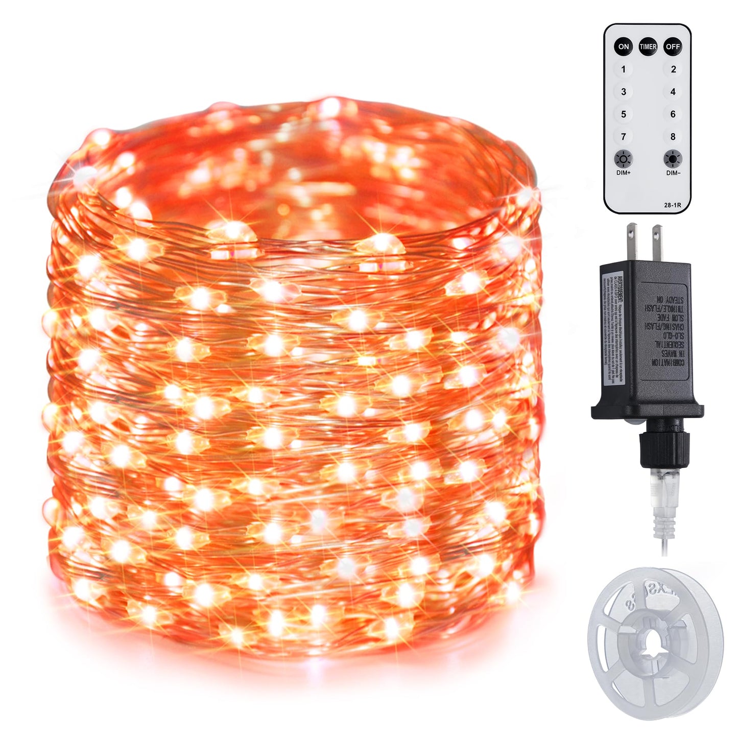 JMEXSUSS 200 LED Orange Fairy Lights, 66FT Indoor/Outdoor, Remote Control, 8 Modes, Model JMF-S-0200