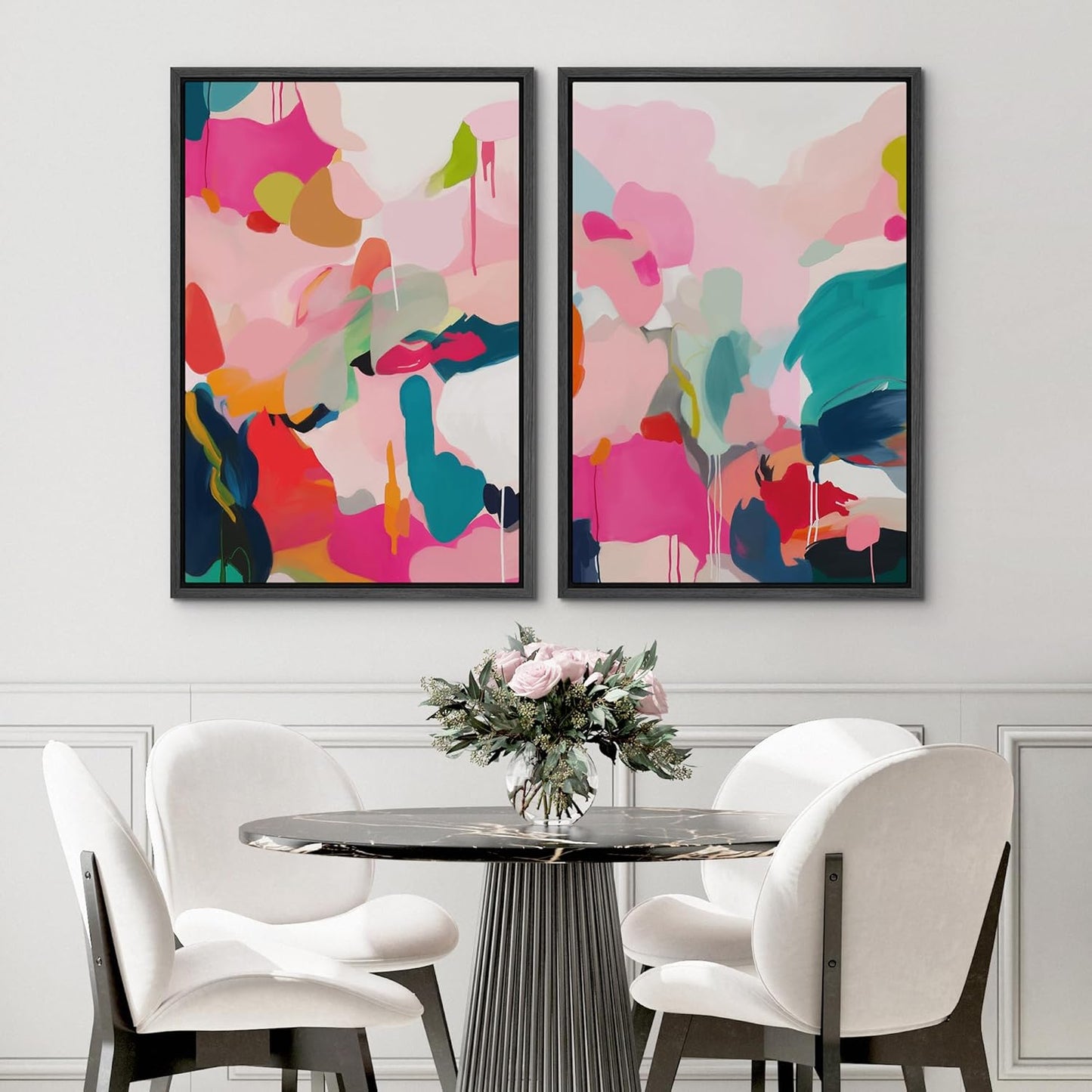 SIGNWIN Framed Canvas Print Wall Art Colorful Abstract Vibrant Pink and Blue Drip Illustrations Modern Art Decorative Contemporary for Living Room, Bedroom, Office - 24"x36"x2 Black