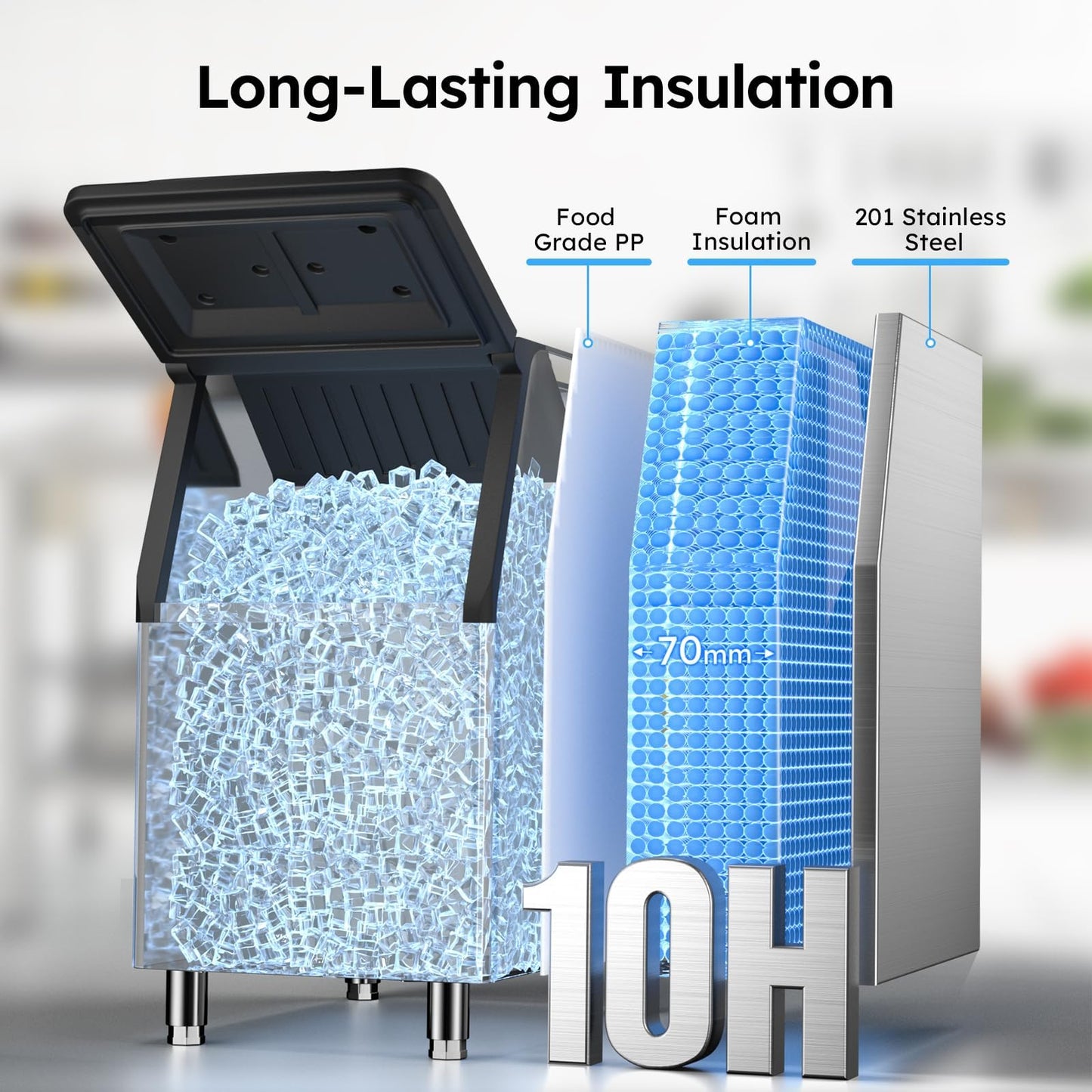 Commercial Ice Machine 760LBS/24H,Storage 650LBS,Large Industrial Ice Maker,Ice Ready in 5-15min,with Self-Cleaning Mode,with Timing Function,30 Levels of Ice Thickness Adjustment,Stainless Steel