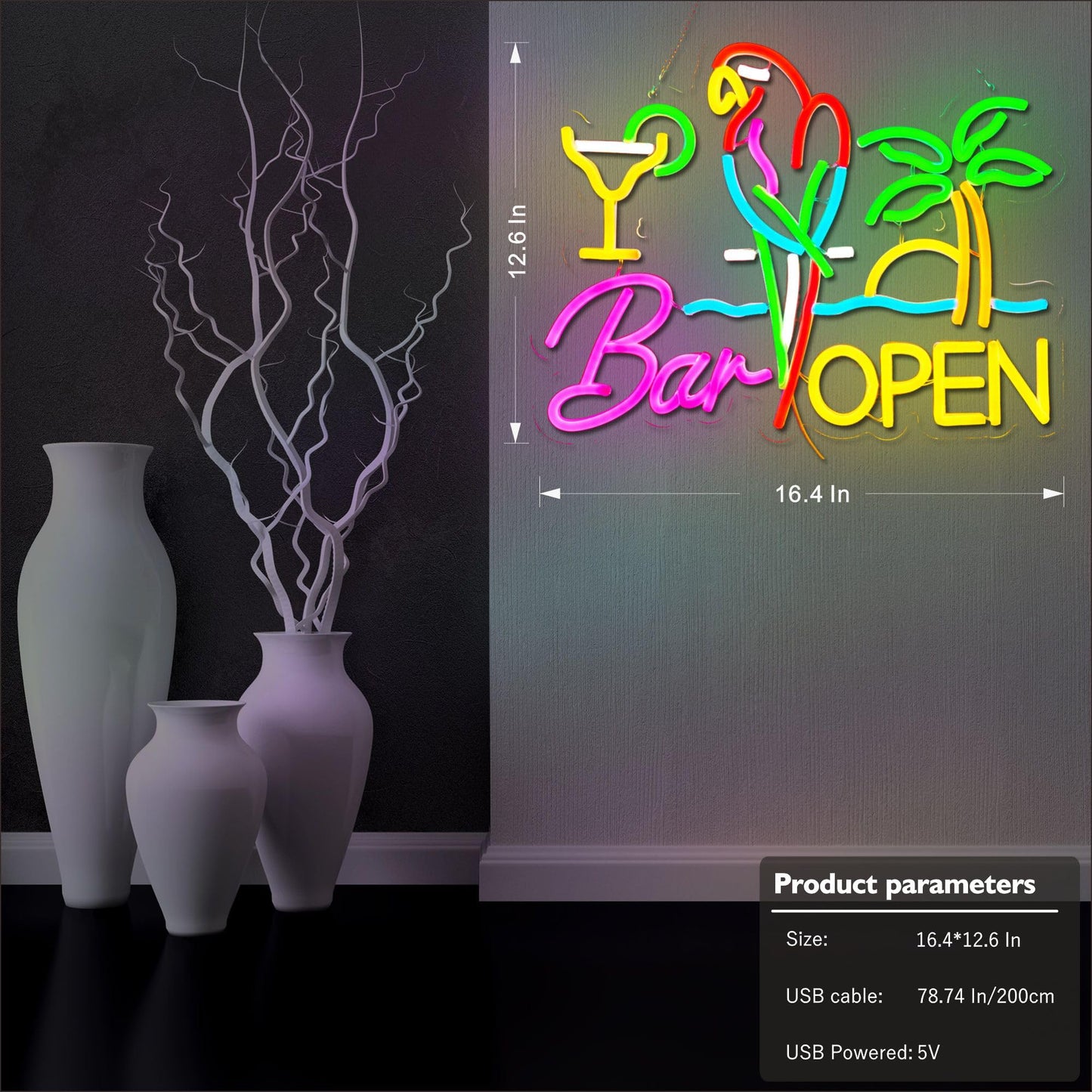 Bar Open Neon Sign For Wall Decor  Parrot Open malt-inspired Bar Led Light Up Dimmable Signs Compatible With Timer For Pub Party Man Cave Room Restaurant Business Party Art Decor Gift