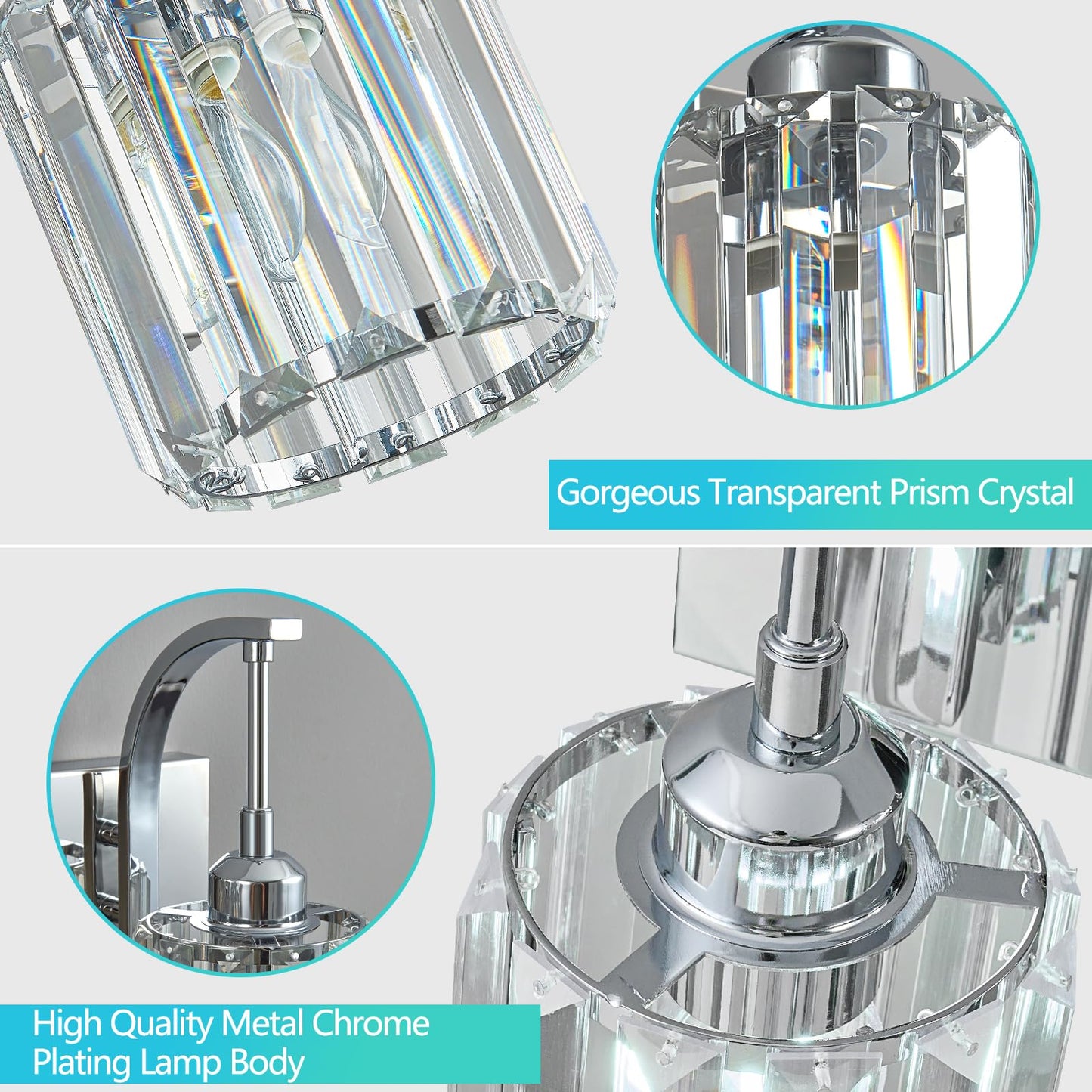 Fdpby 6-Light Crystal Vanity Light  Chrome Modern Wall Sconce With K9 Crystal Shades  51.18 Long Over Mirror Lighting For Bathroom  Makeup  Hallway  Elegant & Easy Install