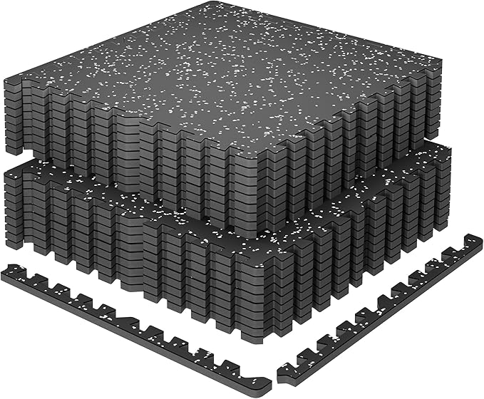 SUPERJARE 0.79'' Extra-Thick Exercise Equipment Mats, 18 Pcs 72 Sq Ft Rubber Top Floor Tiles with High Density EVA Foam, I...