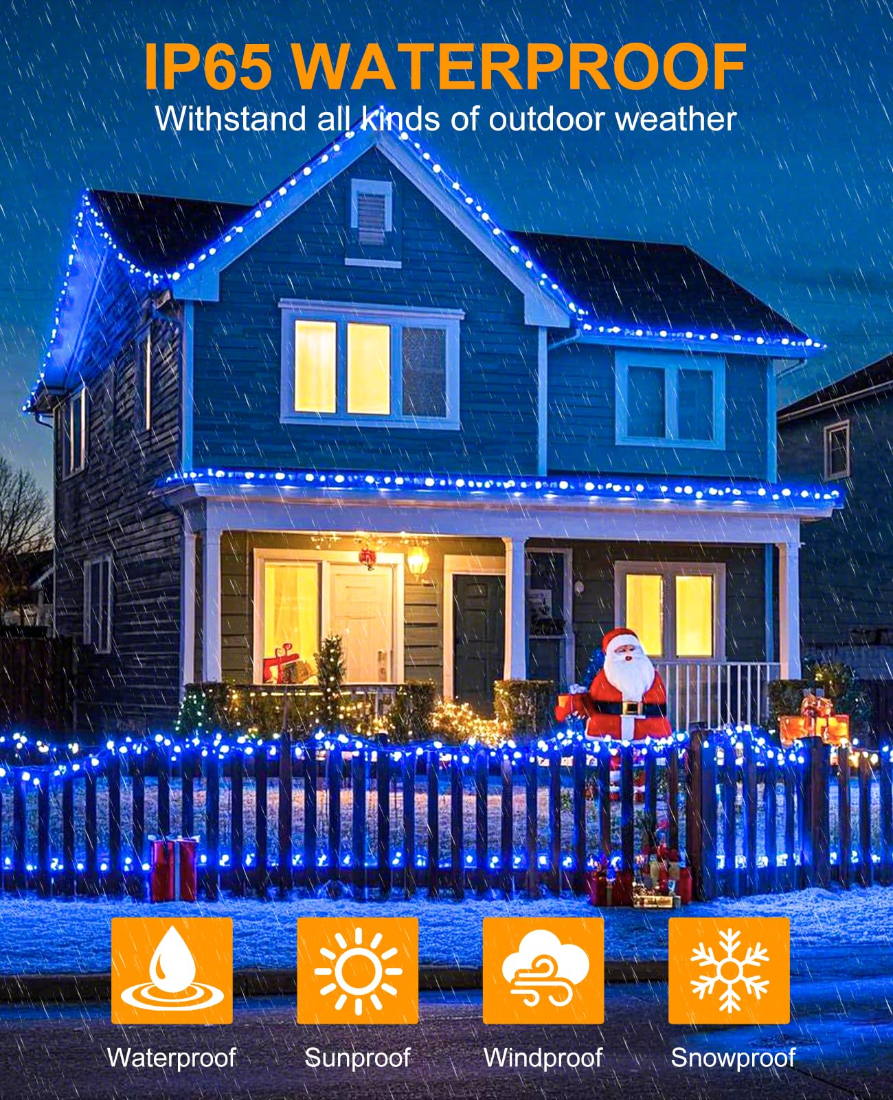 197Ft 600 Led Christmas Lights Outdoor  Plug In Christmas Tree Lights 8 Modes  Waterproof String Twinkle Lights For Indoor House Patio Garden Party Wedding Holiday Decorations  Blue