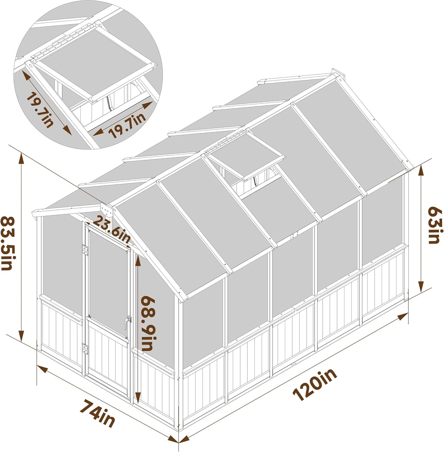 BlueWish 6x10FT Greenhouse, Greenhouses for Outside with Cedar Frame, Wood Greenhouse with Adjustable Vent, 6MM Polycarbonate Panel, Green House for Outside, Garden, Backyard