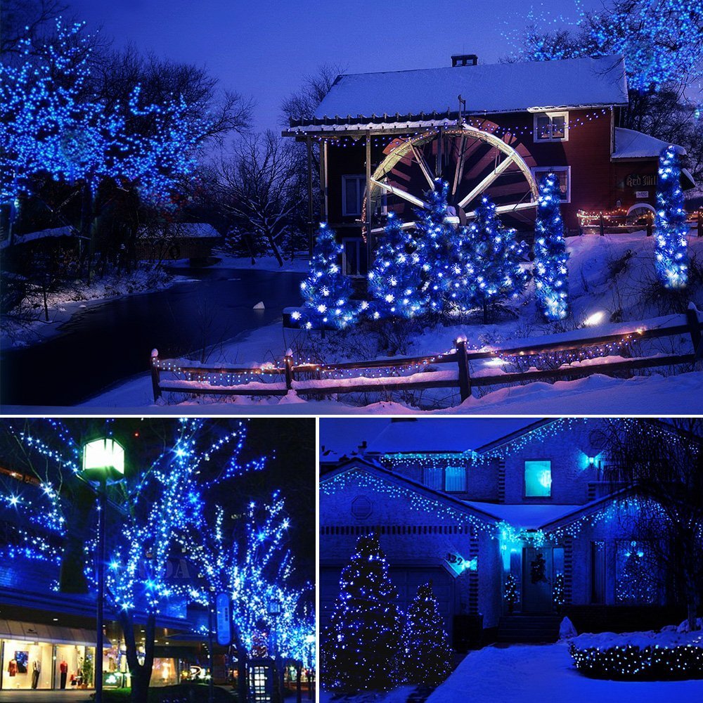 FULLBELL Fairy Lights Outdoor String Lights 33ft 100 LED Transparent Wire Blue Model FLEDTKSL10MWW-B