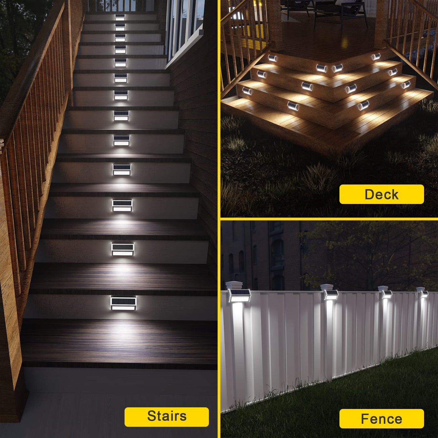 ROSHWEY Solar Deck Lights - 6 Pack, 30 LED, Waterproof, Cool White Light for Outdoor Stair, Fence, Patio, Step, Pool, Yard, Walkway