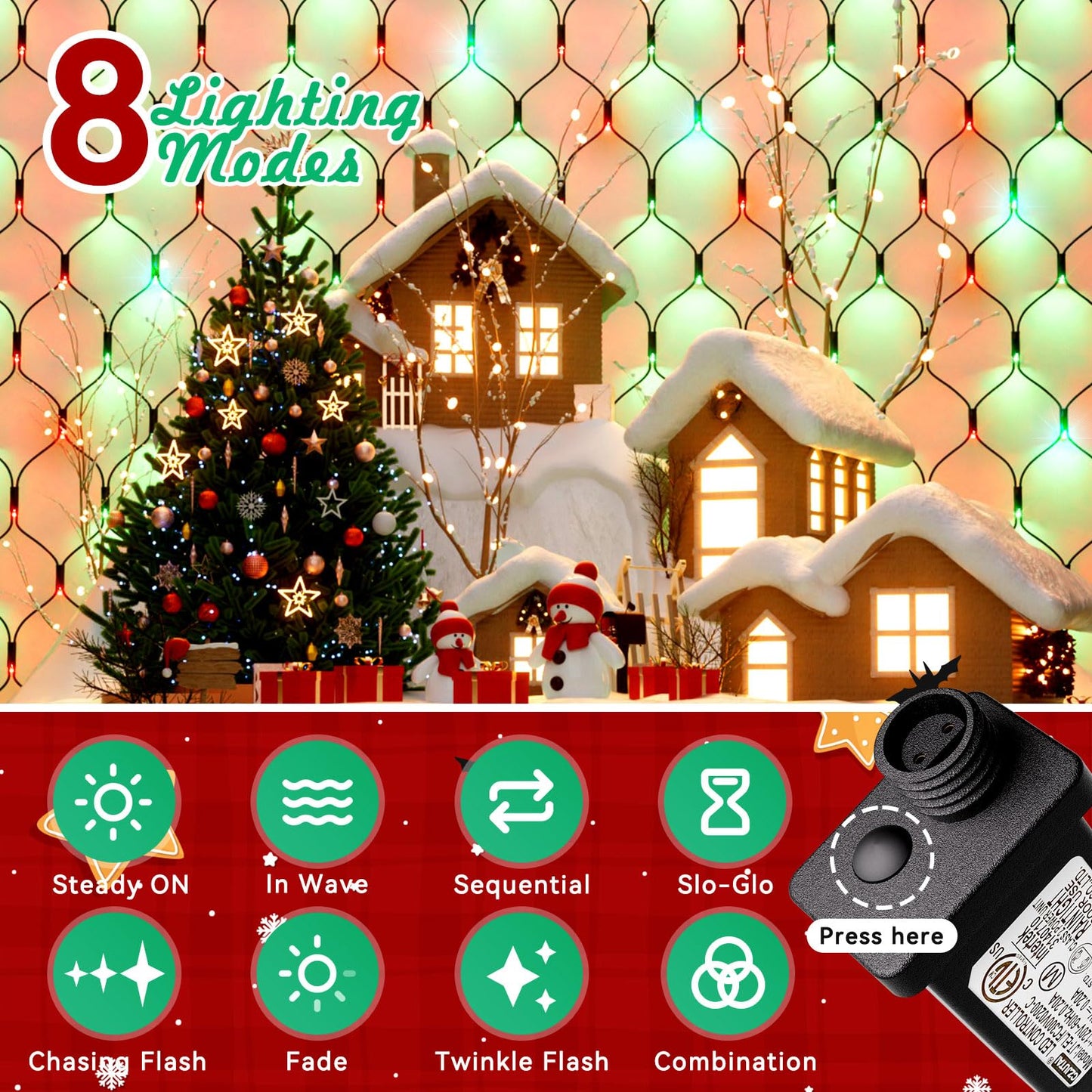 Lithome 14.8Ft X 5Ft Christmas Net Lights Outdoor  300 Led Red Green Bush Lights With 8 Modes  Connectable Waterproof Net Mesh Light Dark Green Wire For Bushes Shrubs Outdoor Christmas Holiday Decor