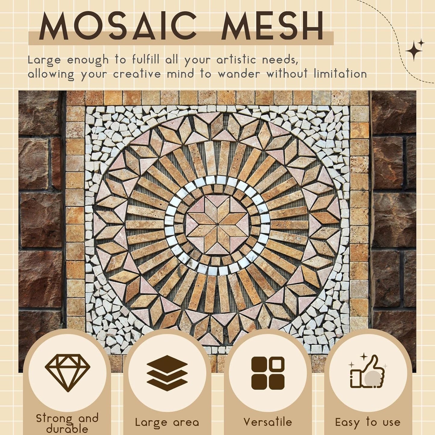 12" x 120" Mosaic Mesh for Back Mounted Tile Fiberglass Mosaic Mesh Backing Boast for Tile Installation Supplies Tools(Non Sticky)