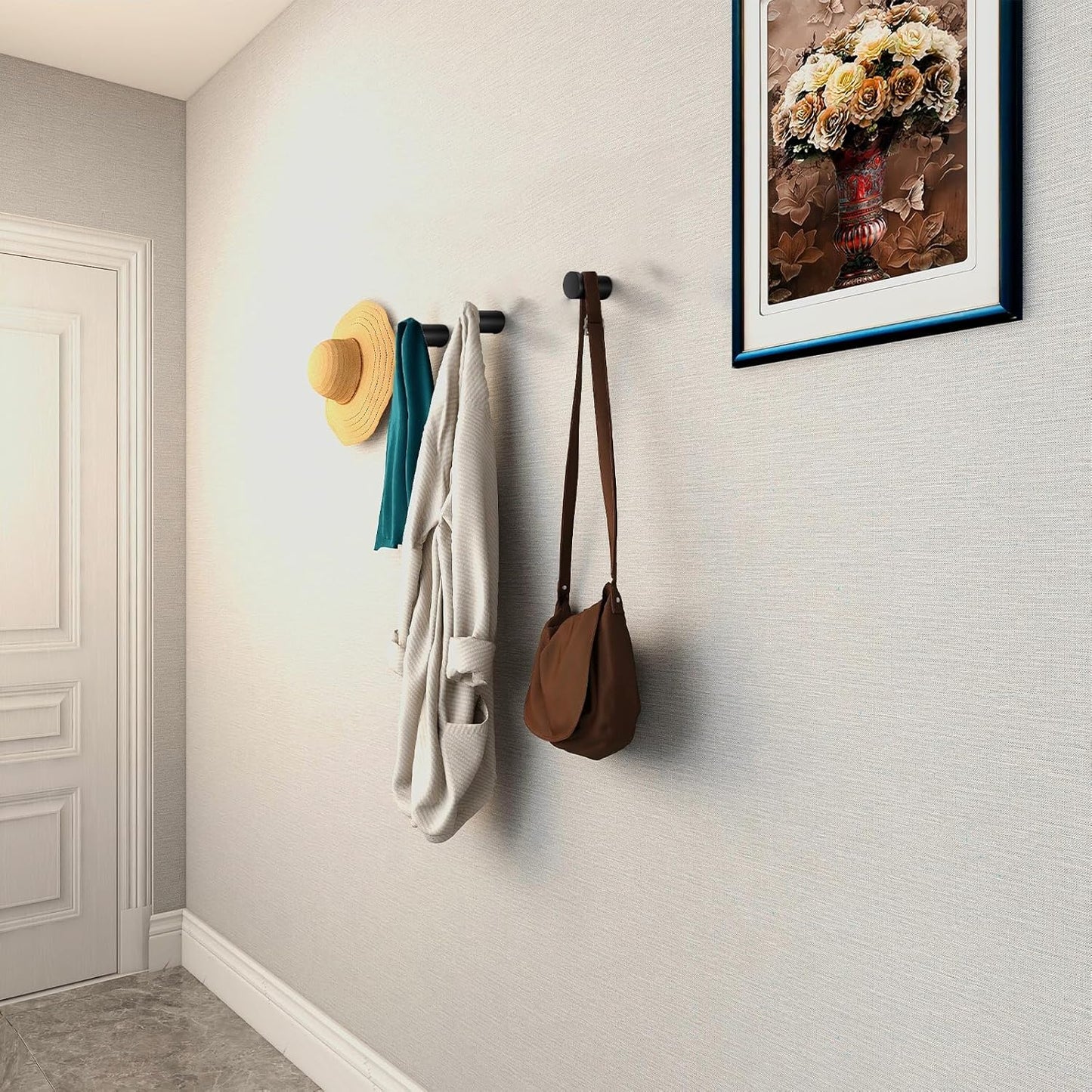 Wood Wall Hooks, 4 Pack Black Decorative Coat Hooks Wall Mounted, Heavy Duty Entryway Hat Hooks Wall Hangers for Hanging Purse, Towels, Clothes, Backpack