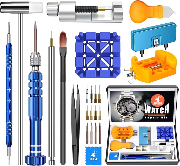 JOREST Watch Repair Kit for Battery Replacement & Link Removal, Resizing &Opener, Watch Repair and Cleaning Screwdriver Se...