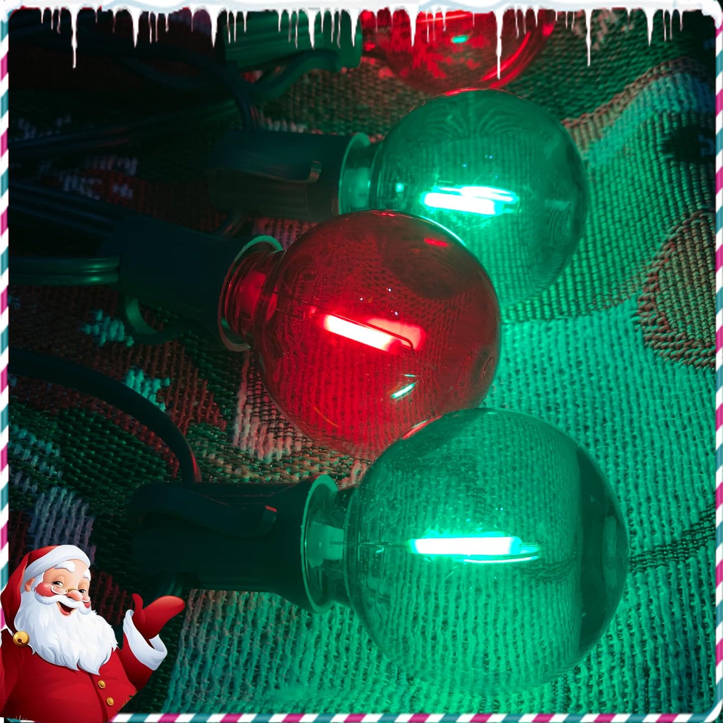 50Ft Clear Red And Green Outdoor Led Lights G40 Globe Patio Christmas String Lights With 25 Ceramic Colorful Bulbs(2 Spare) Outside Christmas Hanging Lights For Christmas Tree Roofline Holiday Party