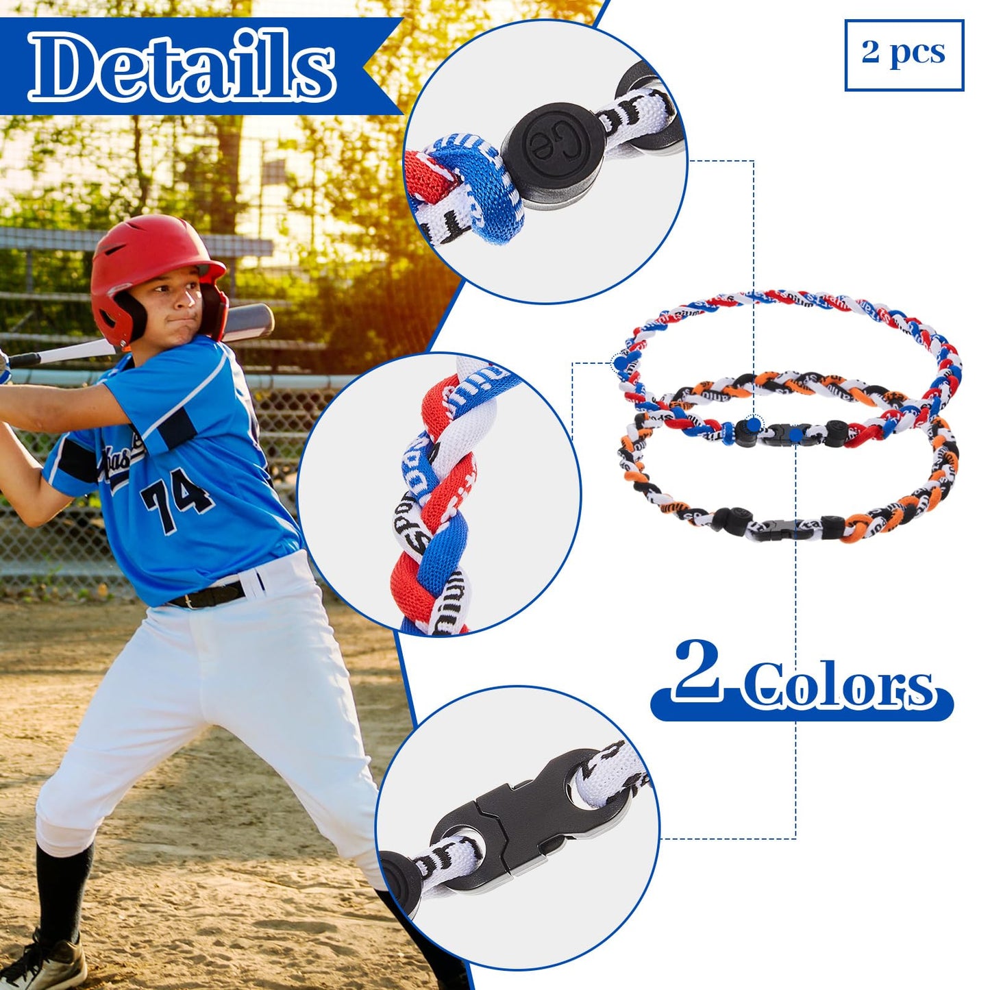 Junkin 6 Pcs Baseball Necklaces Three Braided Rope Titanium Necklace for Team Gifts Boys Men Player Softball Fans Sports (Retro