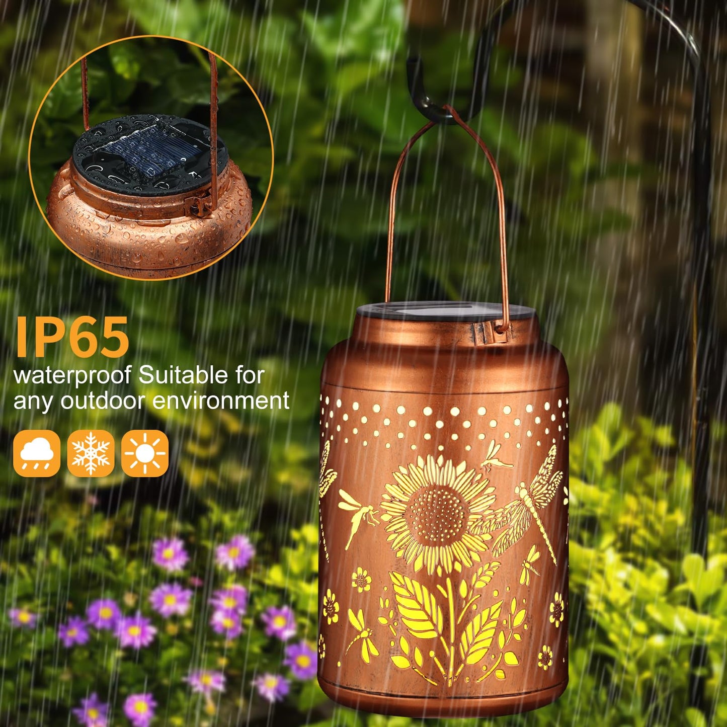 2 Pack Solar Lanterns Outdoor Waterproof  Dragonflies Garden Decor Gifts For Women Mom Grandma Hanging Solar Lights Metal Decoration Outside For Yard  Pati(Sunflowers)