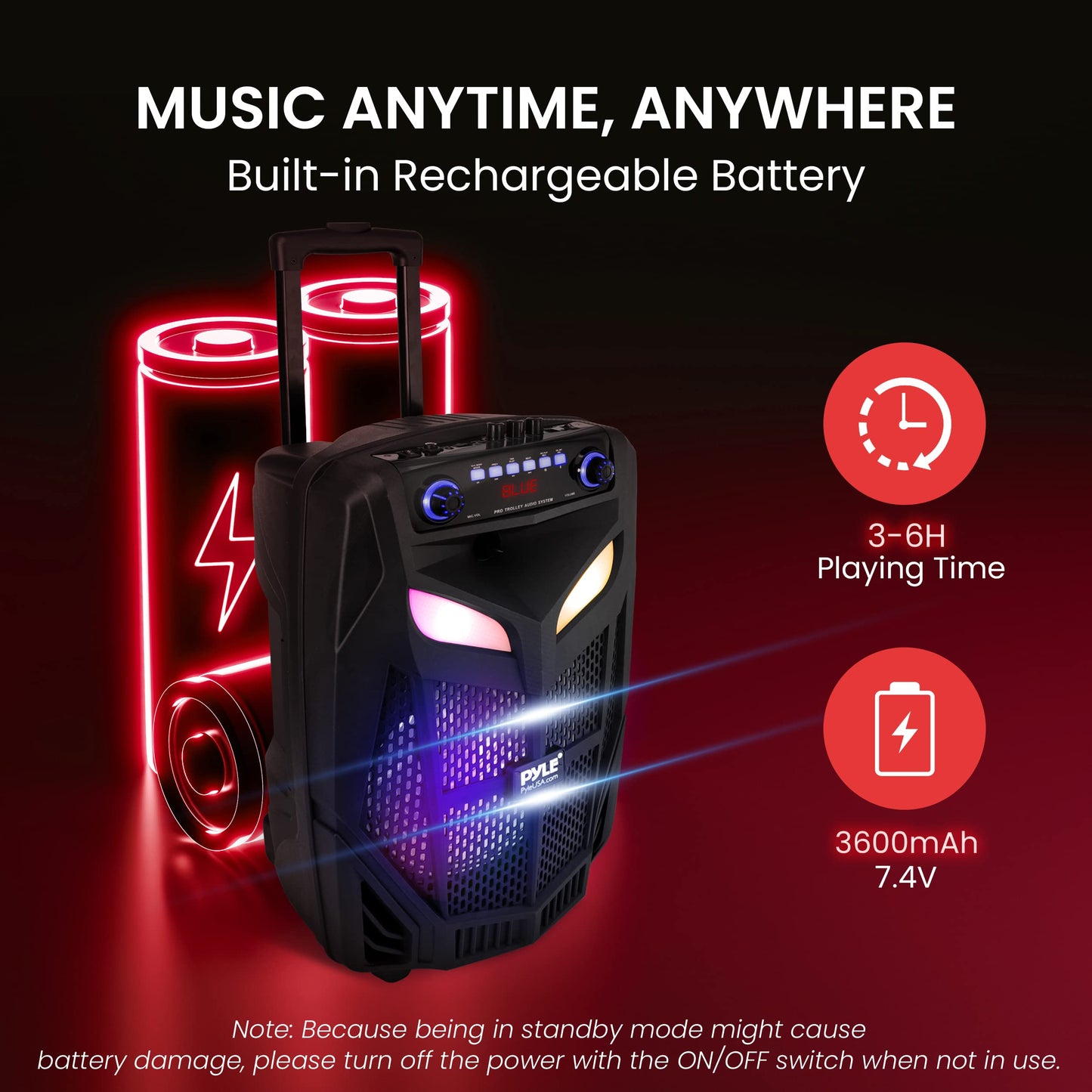 Pyle Portable Bluetooth Pa Speaker System-600W 10    Indoor/Outdoor Bt Speaker-Includes 2 Wireless Microphones, Party Lights, Us