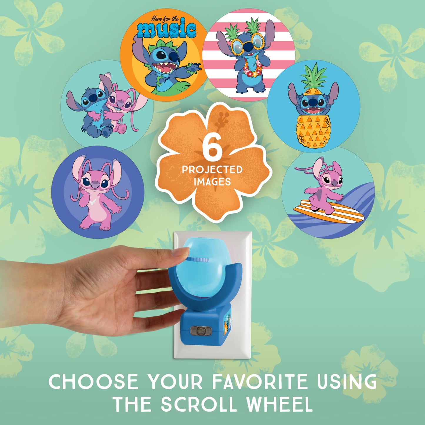 Projectables LED Kids Night Light Projector, Plug-in, Dusk-to-Dawn, Blue Lilo and Stitch, Model 84867, 1 Pack