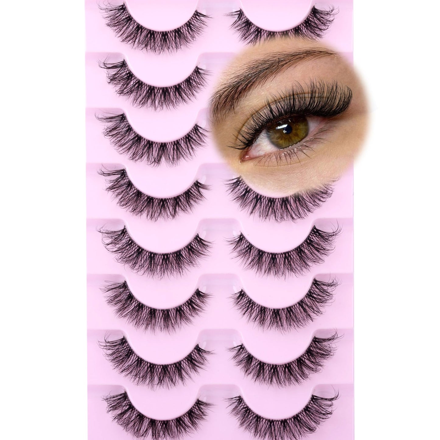 Cat Eye Lashes False Eyelashes Clear Band Natural Look Fluffy Faux Mink Lashes Wispy Soft Eyelashes Lightweight Handmade D Curl