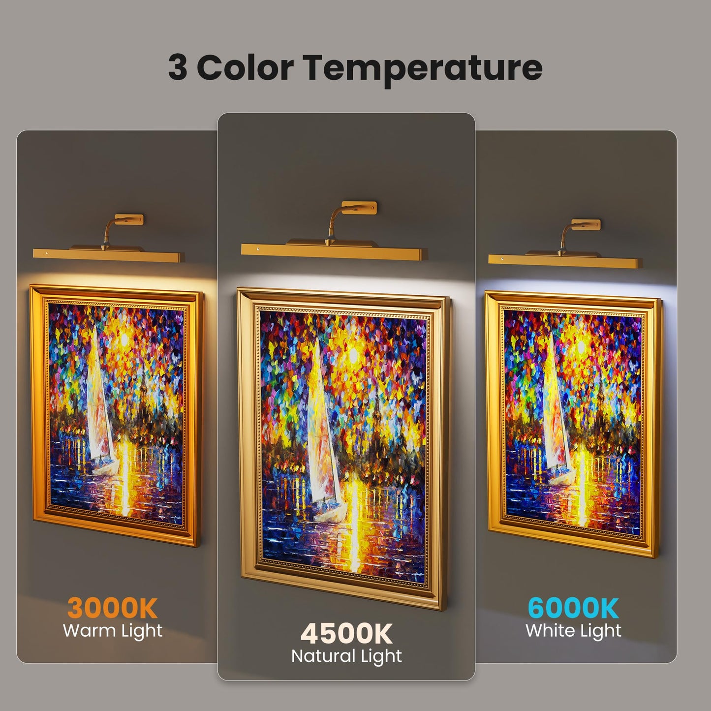 Craftersmark Picture Light, 16in Gold Battery Operated Art Light with Remote, Timer, Dimmable for discomfort-reducingtings and Photos