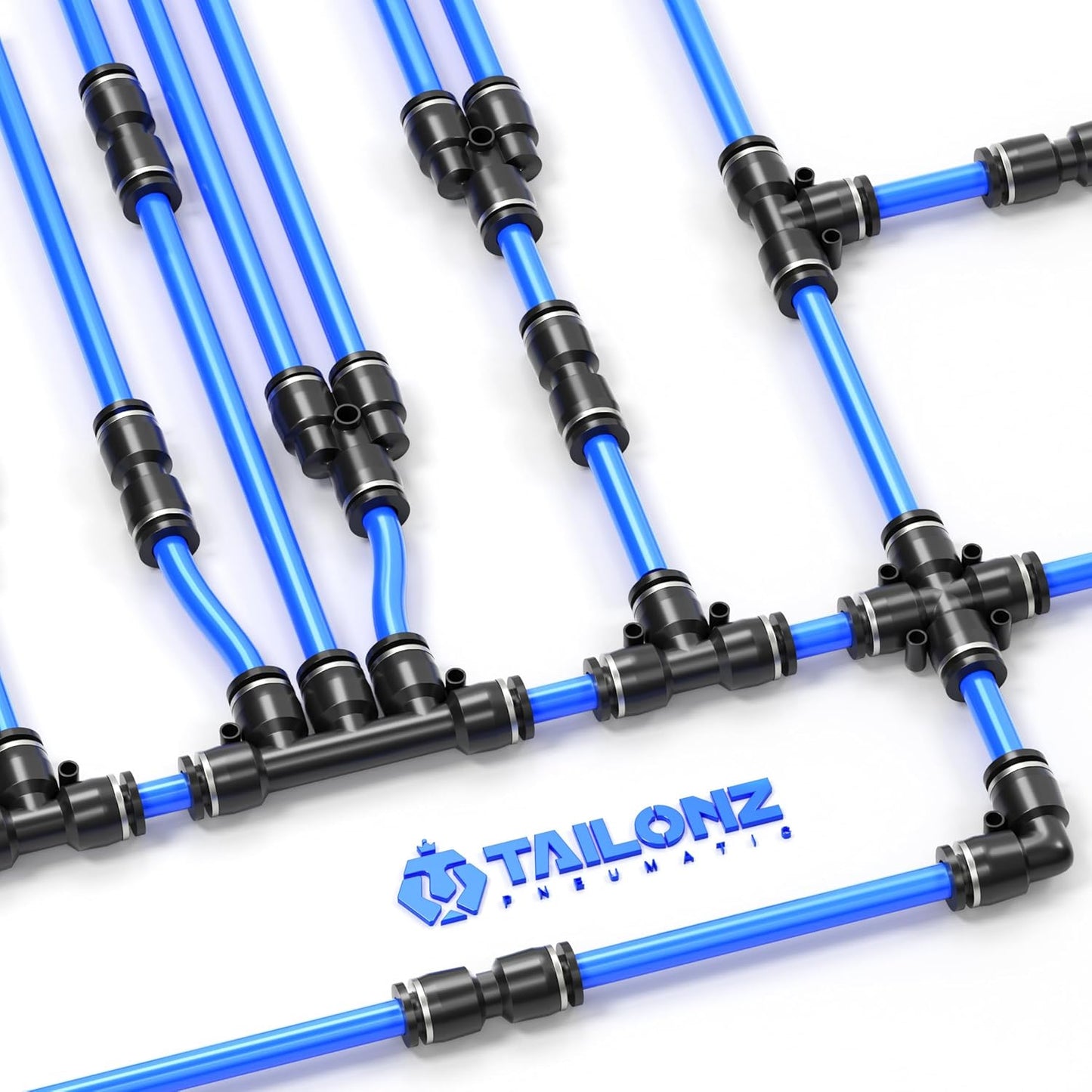 TAILONZ PNEUMATIC Black 1/4 Inch od Push to Connect Fittings Pneumatic Fittings Kit 20 Spliters+20 Elbows+20 tee+20 Straight (80 pcs)