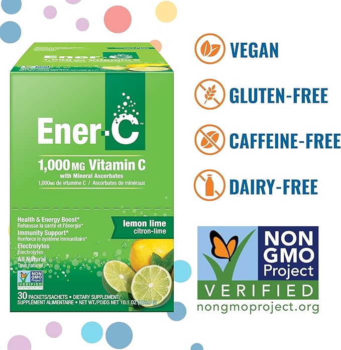 Ener-C Multivitamin Drink Mix - Vitamin Packets for Water, Electrolytes Powder Packets, Vitamin Drink Mix, Hydration Liquid Mix, Immune Booster for Adults, Healthy Energy - Lemon Lime, 60 Count