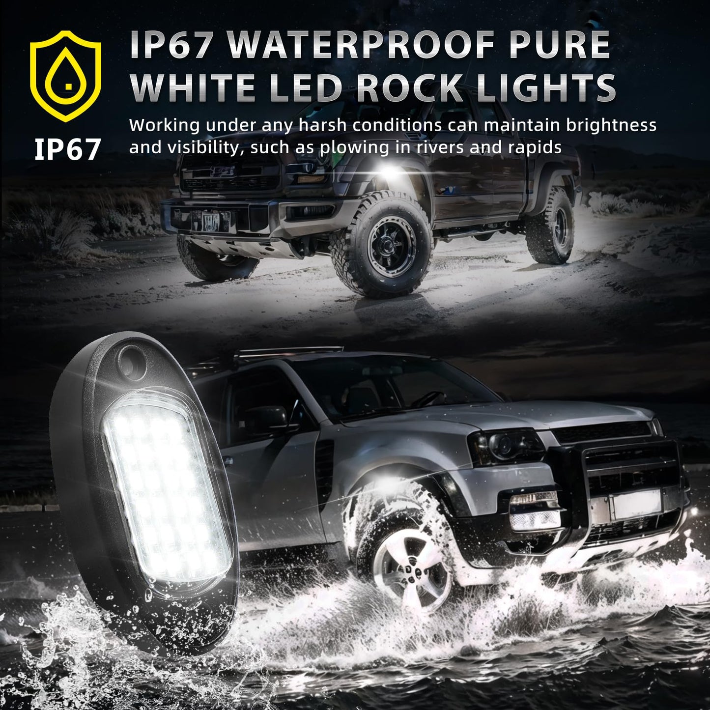 12 Pods Pure White Led Rock Lights With Extension Wires  6500K Super Bright White Underglow Kit For Truck Trailer Offroad Pickup Sxs Utv  Ip67 Waterproof Under Trailer Lighting