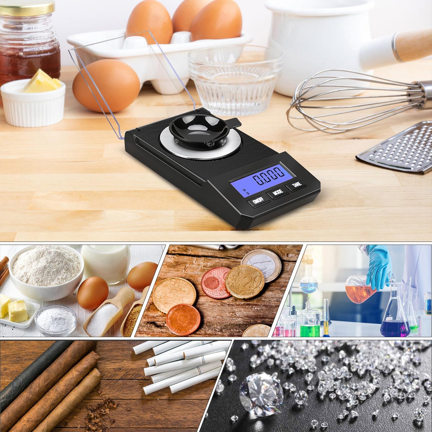 Milligram Scale 50g/0.001g High Precision Mg Scale, Portable Jewelry Scale .001 Gram Accuracy, Powder Scale, Digital Miligram Scale for Powder Medicine with Tray/Tweezers/Calibration Weight