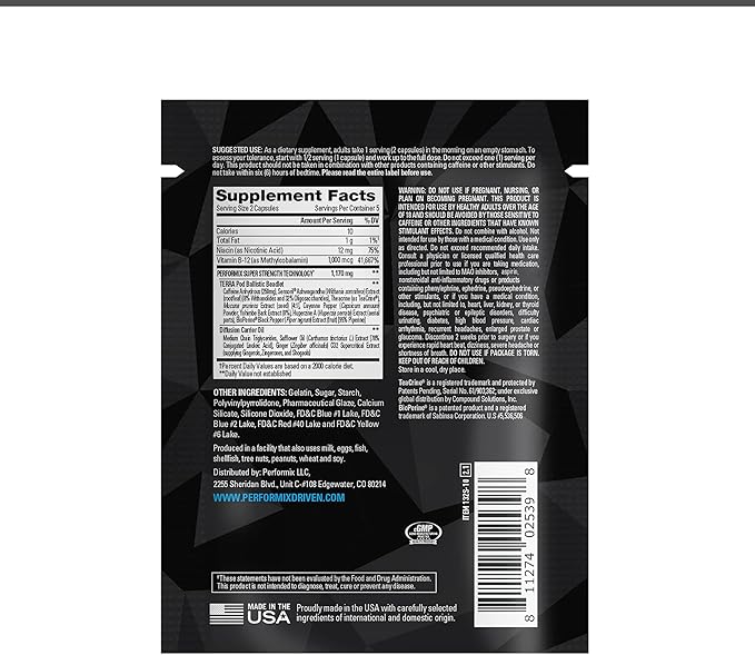 PERFORMIX SST Thermogenic Supplement - 10 Capsules - Focus, Energy Booster for Men & Women - TeaCrine, Caffeine, Sensoril, Vitamin B12